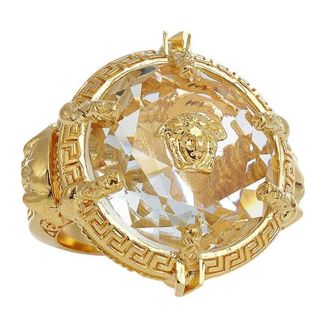 versace oversized gold plated crystal ring|Versace ring real gold.